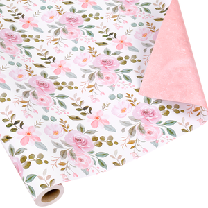 Papel de Regalo con Patrón Botánico de Rosas en Rosa Pastel Suave, Reciclable, para el Día de la Madre, Bodas, Regalos Nupciales, Venta al Por Mayor - Product Image 1
