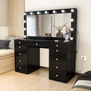 Tocador Moderno con Espejo y Cajones 2026, Escritorio <span class=keywords><strong>de</strong></span> Maquillaje para Dormitorio <span class=keywords><strong>de</strong></span> <span class=keywords><strong>Niñas</strong></span>, Mesa <span class=keywords><strong>de</strong></span> Tocador <span class=keywords><strong>de</strong></span> Madera - Product Image 3