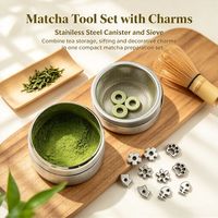 Tamis à thé matcha avec de jolies perles décoratives, boîte à poudre de matcha en acier inoxydable, accessoires pour la cérémonie du thé japonaise