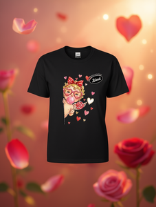 Camiseta Coquette Negra para Mujer, Diseño de San Valentín con Cupido, Manga Corta, Estampado de Corazones XOXO, Cuello Redondo, Corte Regular, Primavera Verano - Product Image 2