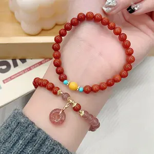 Schlussverkauf 6mm natürliches rotes Achat-Armband Erdbeere Kristall Sicherheitsschnalle geflochtene Achat-Perlen-Armband