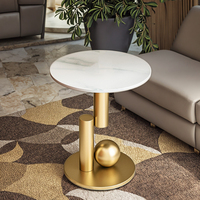 Ensemble de table basse ronde moderne avec design d'angle élégant, tabouret d'appoint en marbre doré et blanc, extensible, meubles de salon