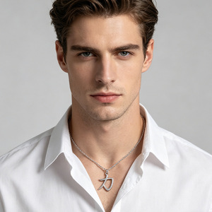 Collar con colgante de caracteres chinos de acero inoxidable, cadena plateada con letra O para hombre, regalo, joyería, origen Yiwu - Product Image 2