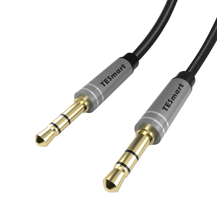 Tesmart 3,5mm macho a macho Cable de Audio algodón trenzado cepillado 1,5 m Jack Aux Cable de Audio para teléfono altavoz de coche