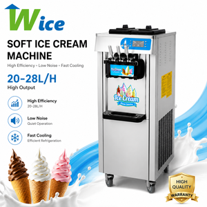 Machine à glace WICE 3 saveurs, rapide pour un usage domestique et en restaurants, fabriquée avec des ingrédients à base de fruits, de lait et d'eau, 20-28L/h de glace molle - Product Image 1