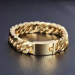 Pulsera Clásica de Eslabones Cubanos Anchos, de Aleación Resistente, Hipoalergénica, Ideal para Regalo, Viajes, Uso Diario, Combinable, Simple y Elegante - Product Image 1