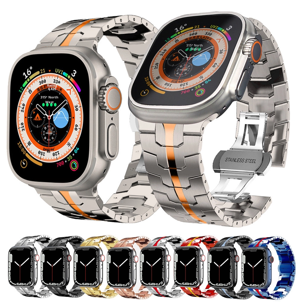Ультра роскошный дышащий браслет из нержавеющей стали для Apple Watch 49 мм Железный человек стиль ультра удобный металлический IWatch аксессуар
