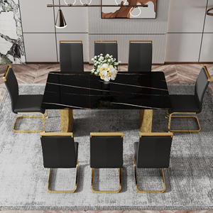<span class=keywords><strong>Mesa</strong></span> de Comedor Cuadrada Moderna Ajustable con Tapa de Vidrio Estampado Negro y Patas de Metal Dorado <span class=keywords><strong>para</strong></span> Restaurantes y Salas de Estar - Product Image 4