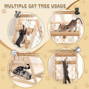 Wooden Cat <strong>Tower</strong> with Hammock Natural Sisal Climbing Frame Indoor Cat <strong>Play</strong> Gym for 20 Lbs Cats and Kittens - Perfect - Product Image 3