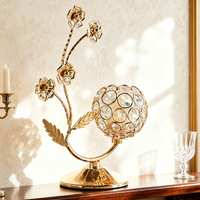 Magnifique support de bougie en verre floral avec paillettes dorées et cristaux pour mariage et fête / Chandelier