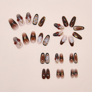 Vente en gros d'usine de nouvelles manucures florales françaises de luxe, 30 pièces par paquet, faux ongles courts réutilisables et durables <span class=keywords><strong>à</strong></span> pression - Product Image 3