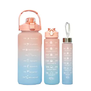 Custom 3 Pcs In 1 Set 2L Direct Drinking Plastic Gym Fitness Water Bottle 1L / 32Oz With Motivational