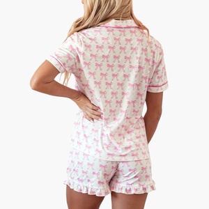 Conjuntos de Pijama Personalizados con Estampado de Lazos, Conjuntos de Pijama de Algodón Modal, Pijama Corto con Ribete, Ropa de Dormir para Mujer, Pijamas de Bambú - Product Image 4