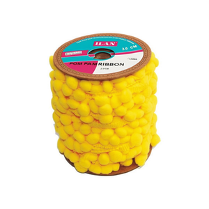 Nastro Ilan Pom Pom Larghezza 2.0 Cm, 20 Iarde, Giallo, per Decorazioni Artigianali - Product Image 1