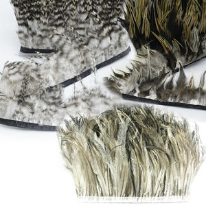 Accesorios de ropa de encaje con borde de tela de plumas naturales al por mayor patrón teñido con Emu <span class=keywords><strong>pollo</strong></span> pato verde puntas plateadas Borde de caña - Product Image 2