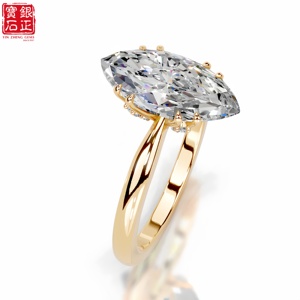 925 纯银镀金莫桑石 5 克拉榄尖形切割双爪镶嵌高级珠宝女士结婚戒指 REACH - Product Image 4