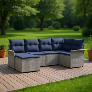 Grey Poly Rattan <b>Garden</b> <b>Sofa</b> Set 6 Seater Outdoor Furniture With Cushions Contemporary Design - Product Image 2