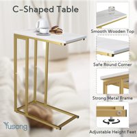 Table basse carrée et étroite avec plateau en bois et structure en acier, design moderne, durable, montage facile, or blanc