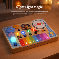 Tableau d'activités sensorielles portable en bois personnalisé pour enfants - Tableau d'activités éducatif musical DJ inspiré Montessori avec LED pour le voyage
