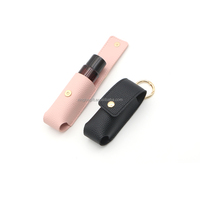 Porte-clés élégant et classique en cuir PU grain litchi rose, avec pendentif et support pour baume à lèvres/rouge à lèvres