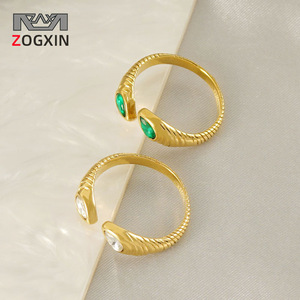 European American Retro Teardrop Zircon <b>Ring</b> <b>Titanium</b> Steel Threaded 18K Stainless Steel Adjustable Women's <b>Ring</b> - Product Image 2