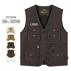 Gilet Cargo utilitaire sans manches coupe-vent en coton pour hommes de haute qualité Logo personnalisé Streetwear multi-poches bouton respirant été - Product Image 1