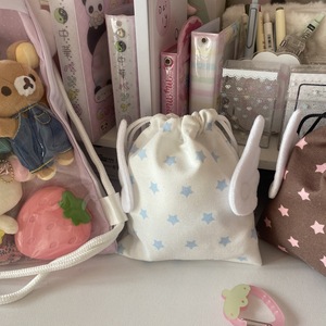 Fashion Portable Geometric <b>Drawstring</b> Cosmetic <b>Bag</b> Polyester Dust Storage Pouch <b>Makeup</b> Stationery Travel Organizer with Wings - Product Image 6
