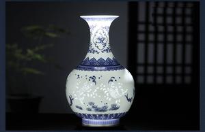 चीनी शैली छेदा चीनी मिट्टी के बरतन फूलदान सजावट कमरे में रहने वाले फूल व्यवस्था नीले और सफेद हड्डी चीन फूलदान - Product Image 4