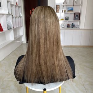 Topper de cheveux humains vierges bruts européens brun balayage, invisible, base en soie 6.5X7, trame complète, cuticules alignées, fournisseur de cheveux - Product Image 4
