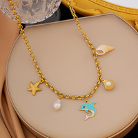 Collier pendentif Novirassine en acier inoxydable plaqué or 18 carats avec imitation perle, étoile de mer et tortue, chaîne en bambou inaltérable pour femme, cadeau