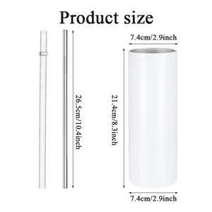 Tumbler Isolato in Acciaio Inox da 20 oz, Bianco, Sottile e Dritto per Sublimazione, con Cannuccia - Product Image 2