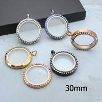 Pendentif Médaillon Flottant en Verre 30mm avec Fermeture Magnétique en Acier Inoxydable / Fermeture à Torsion, Bijou Médaillon Souvenir