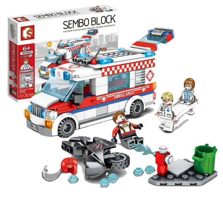 Sembo-601303 city view ambulance, 238 piezas, bloques de construcción, juego de juguetes para niños, regalo de Navidad
