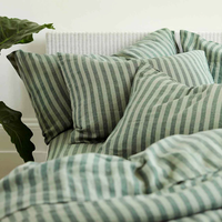 Ensemble de literie d'hôtel en lin blanc de haute qualité, housse de couette et draps de lit tissés de style moderne à rayures