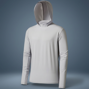 Men's Gray Long Sleeve Hooded UPF 50 <b>Sun</b> Protection <b>Shirt</b> Solid Color Pullover Fishing Wear - Product Image 1