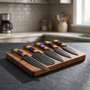 Ensemble de couteaux de cuisine BK Industries ultra-affûtés, 5 pièces, bloc de couteaux, lames en acier inoxydable à haute teneur en carbone, fabrication artisanale, design ambidextre - Product Image 6