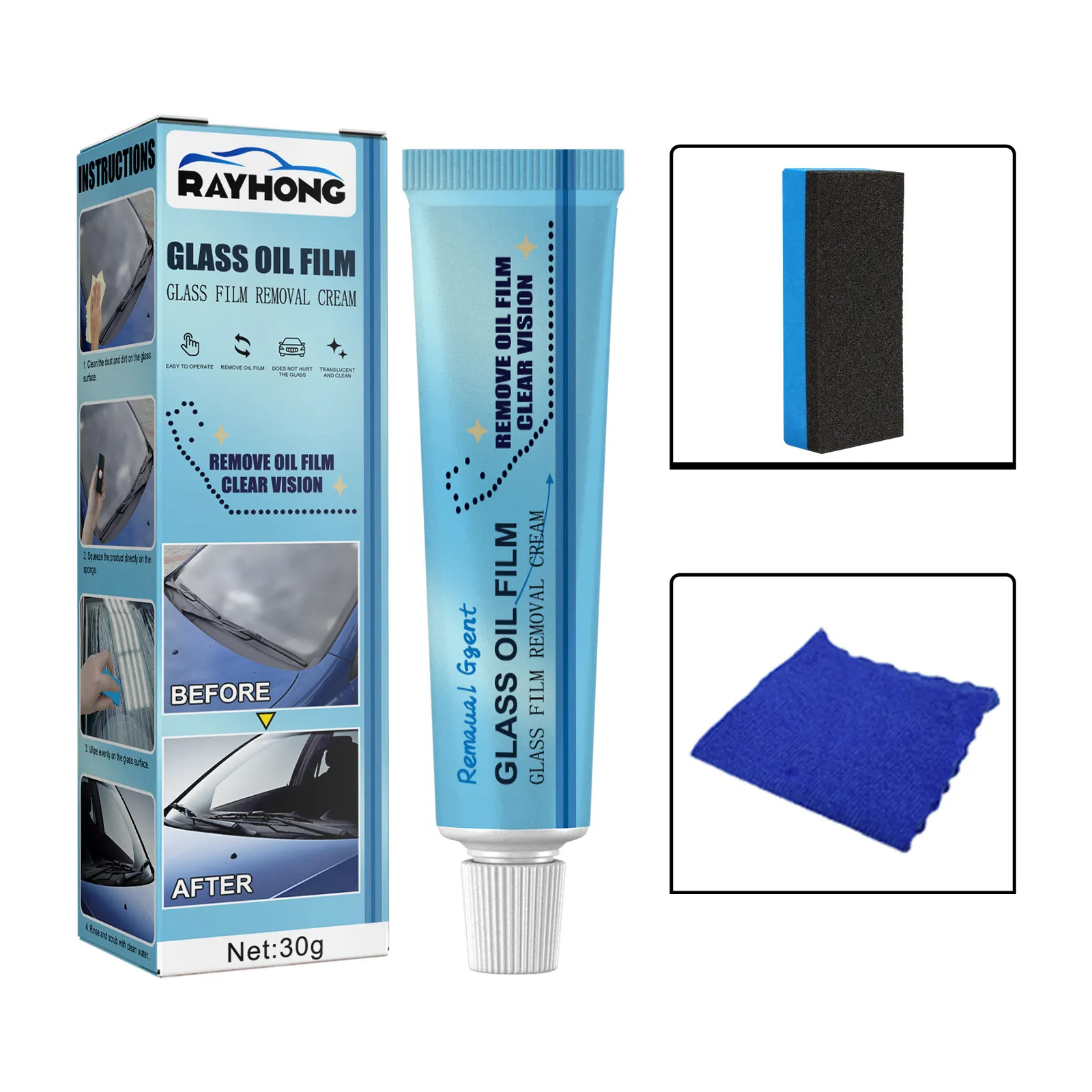 Rayhong Auto Car Glass Polishing Glass Oil Film Removing Paste Clean Polish Paste Bathroom Window Front Windshield Agent