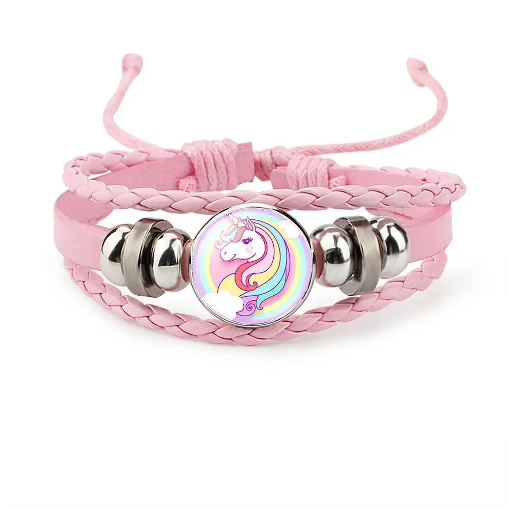 Party Gift Light Pink Blue Unicorn Wristband Bracelet Leather Girls Bracelet with cute Designs Adjustable Custom Wristband