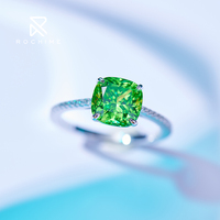 Bague Rochime en argent sterling 925 avec pierre précieuse verte taille coussin, zircon cubique 5A, bijoux de mode pour femme