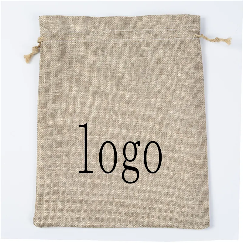 Bolsa de yute ecológico con cordón, bolsa de lino, arpillera, regalo de Navidad, peine de arroz, joyería, logotipo personalizado