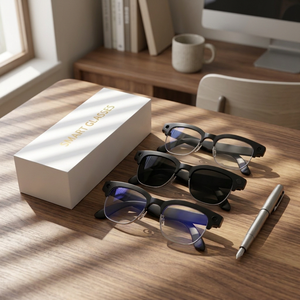 Gafas Inteligentes con Marco de Plástico Negro y Titanio, Lentes Azules, Grabación de Fotos y Vídeos, Transición IA, Música, WiFi, Control Táctil - Product Image 1