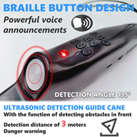 Canne intelligente tactile multifonction de qualité supérieure avec voix claire et forte pour les aveugles, les malvoyants ou les personnes âgées