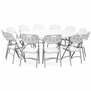 Other <b>outdoor</b> furniture <b>Outdoor</b> Portable Foldable <b>Table</b> <b>and</b> <b>Chair</b> Set - White Plastic <b>Round</b> Banquet Set - Product Image 1