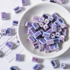 Perles en céramique à glaçure florale effet four, forme colonne quadrilatère, pièces décoratives pour l'accentuation de la décoration intérieure - Product Image 4