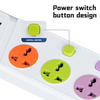 Prise USB + PD universelle multi-ports haute puissance 2500W colorée avec interrupteur indépendant, protection contre les surcharges et sécurité enfant