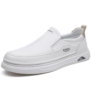 Mocassins blancs pour hommes à enfiler, bout rond, doublure en maille respirante, semelle en caoutchouc, chaussures décontractées d'automne - Product Image 5