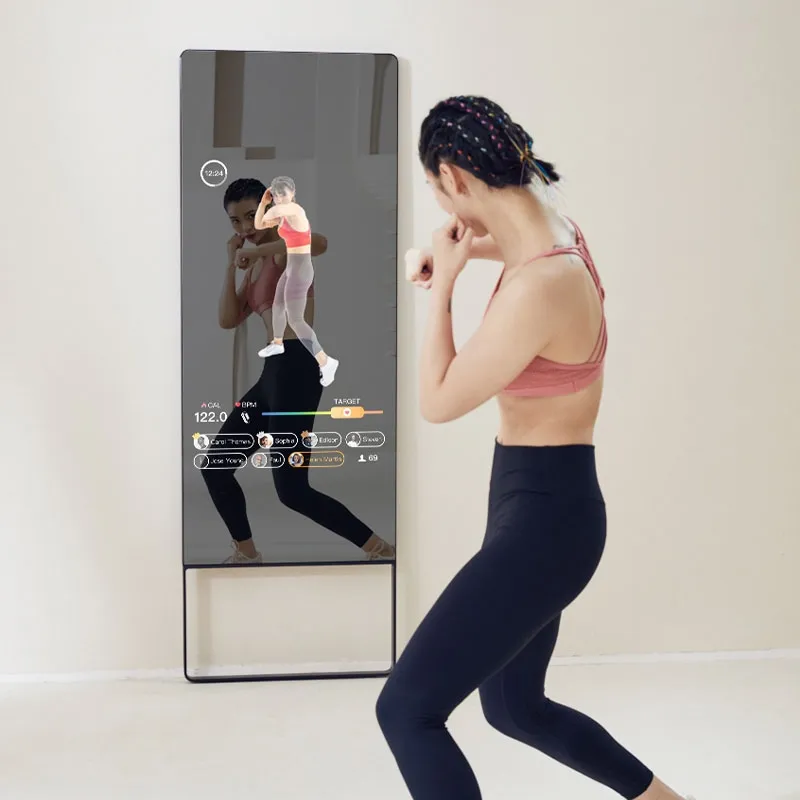 Dijital akıllı egzersiz ayna fotoğraf kabini ev jimnastik salonu egzersiz interaktif cam sensörü dokunmatik ekran spor ayna kamera ile