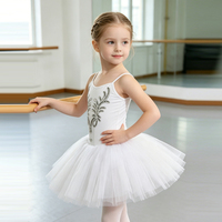 Robe de tutu de ballet élégante style Lac des Cygnes pour filles, justaucorps respirant brodé à bretelles spaghetti, costume de danse pour enfants, cours et récital
