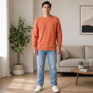 <b>Men</b> Terracotta <b>Orange</b> Premium Crewneck <b>Sweatshirt</b> with Contrast Stitching and Relaxed Fit for Boutique Streetwear Collections - Product Image 5