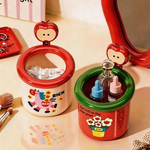 Suction Cup Wall Mount Trash Can Round Bathroom Storage Organizer With Toothbrush Holder And Tissue Box For Home Use - Product Image 2